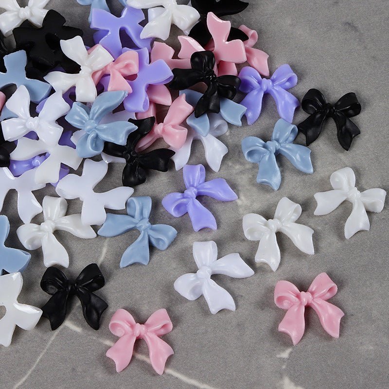 Multicolored 3D resin bow-knot nail charms (11mm) Close up look, Display