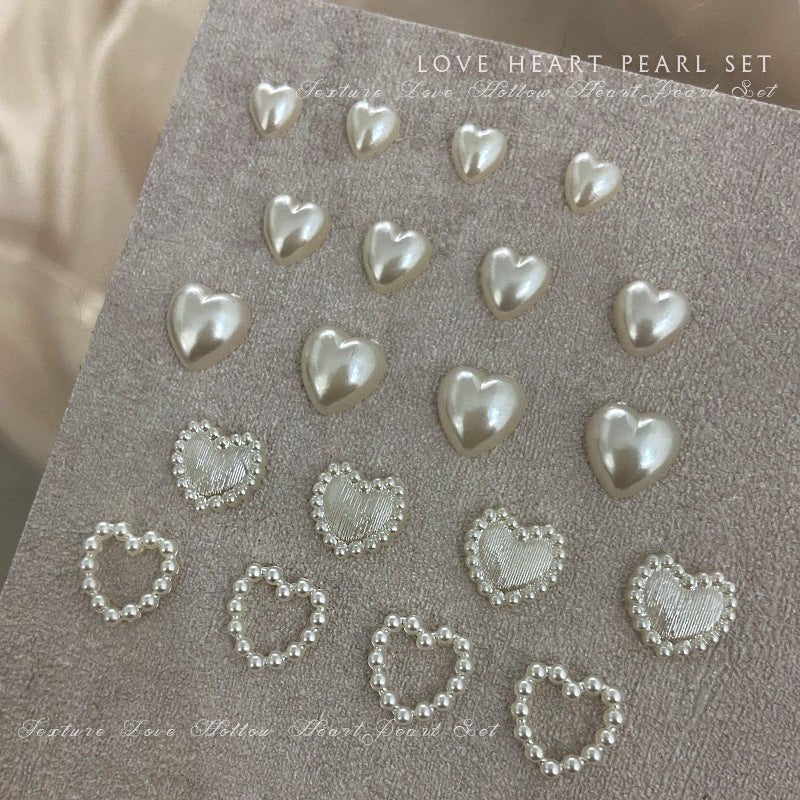 100 pcs mixed beige pearl heart nail charms, flat-back 3D resin nail charms, close up look