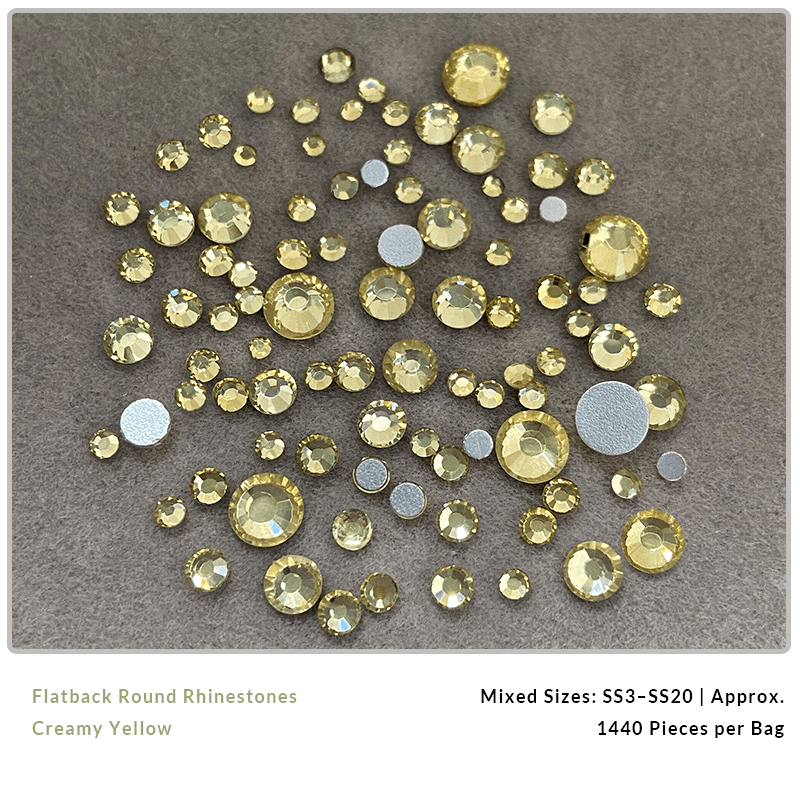 Creamy yellow and crystal nail rhinestones for DIY nail art