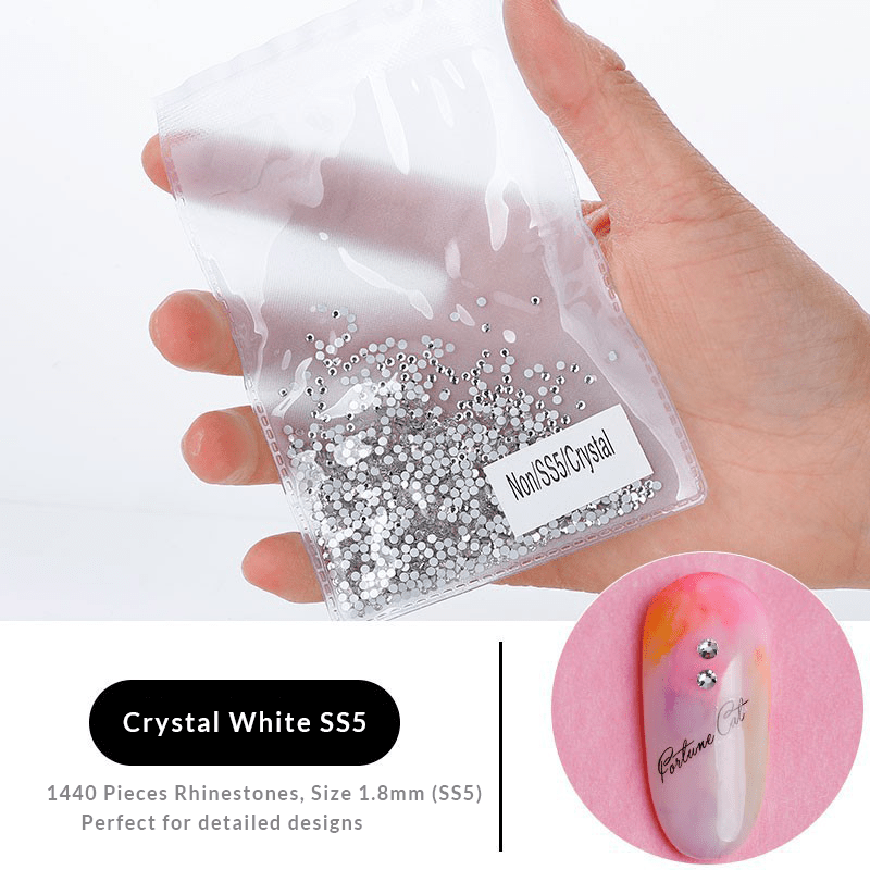 White flat-back crystal nail rhinestones SS5(1.8mm) 1440 pcs for DIY nail art