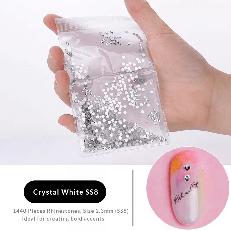 White flat-back crystal nail rhinestones SS8(2.3mm) 1440 pcs for DIY nail art