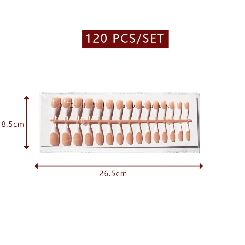 LuxeTip French Press On Nails, Long Stiletto White French Tips, Light Brown Color