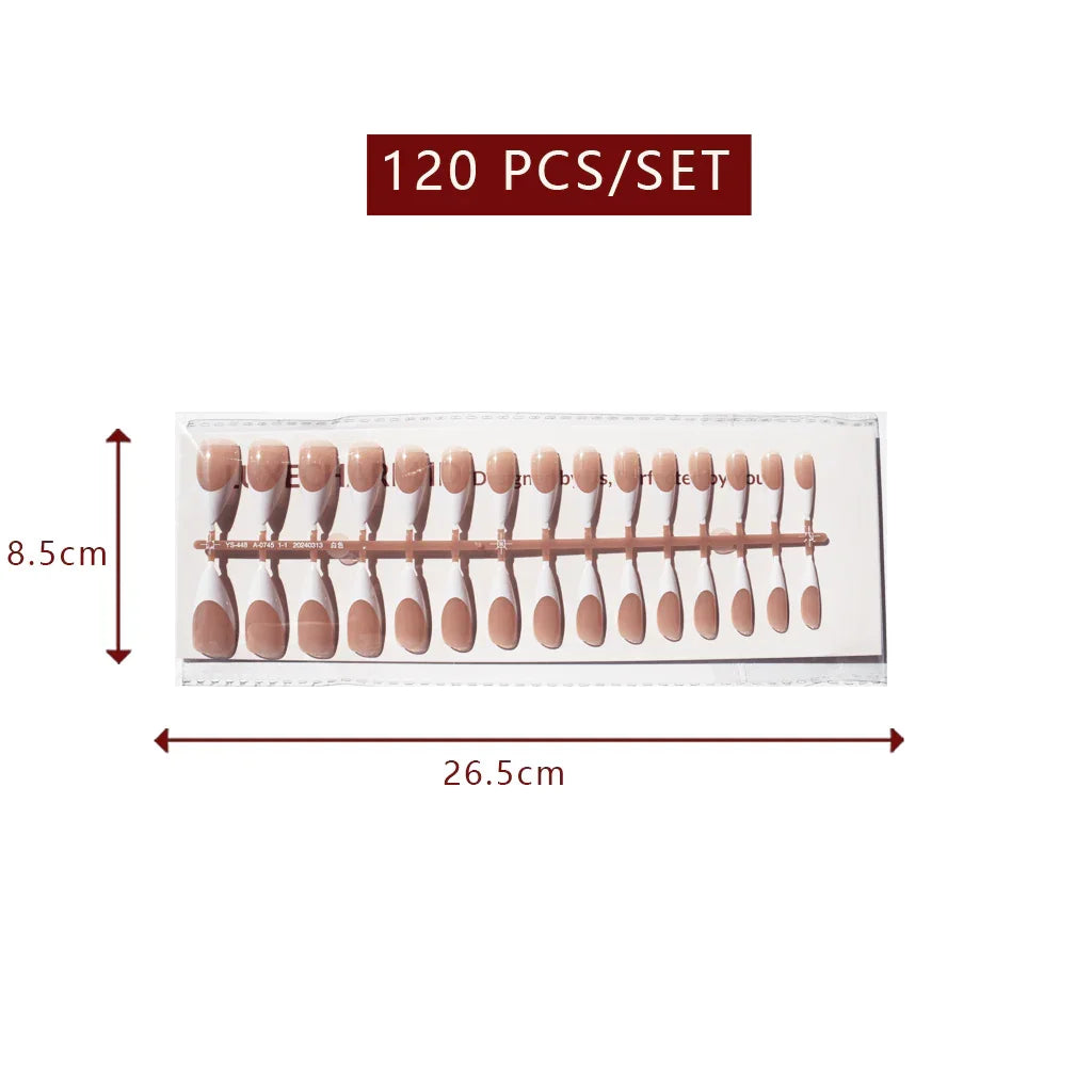LuxeTip French Press On Nails, Long Stiletto White French Tips, Mocha Color