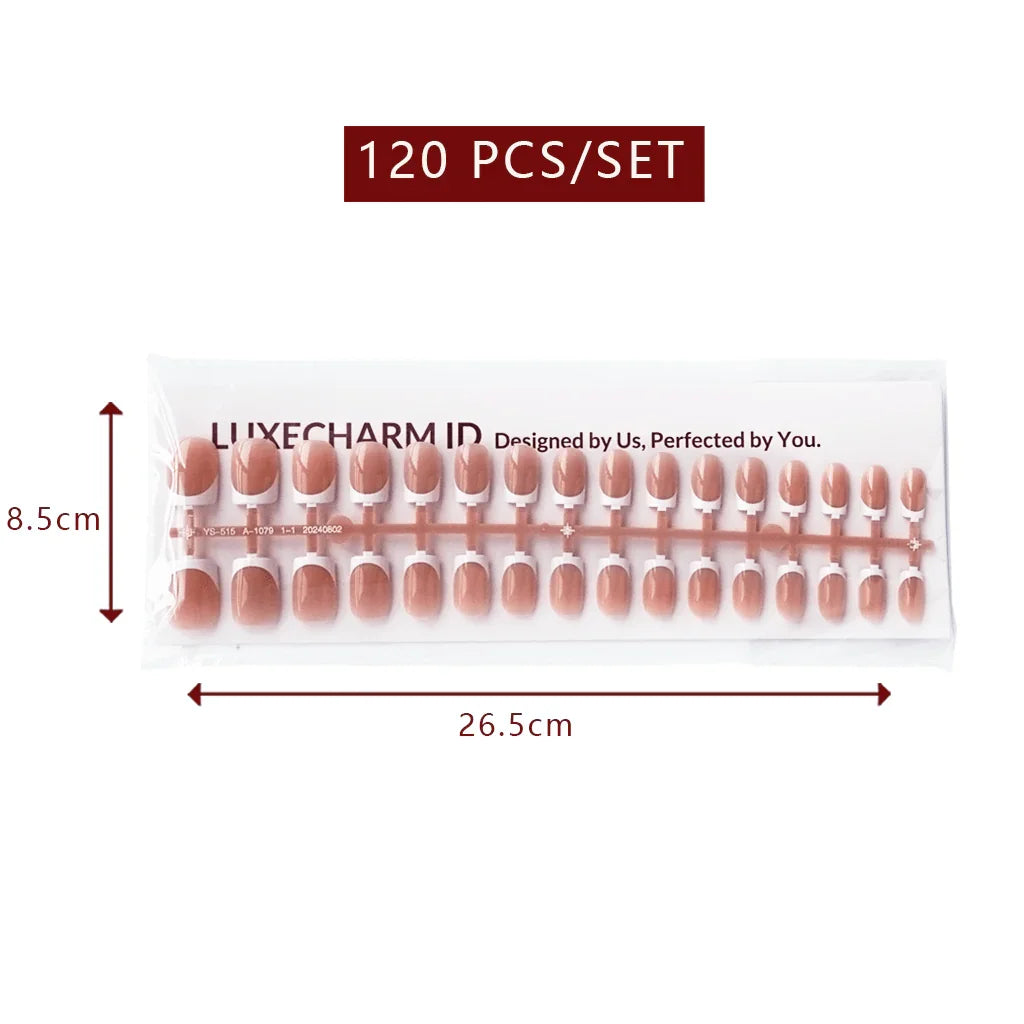 LuxeTip French Press On Nails, Medium Square White French Tips, Light Brown Color