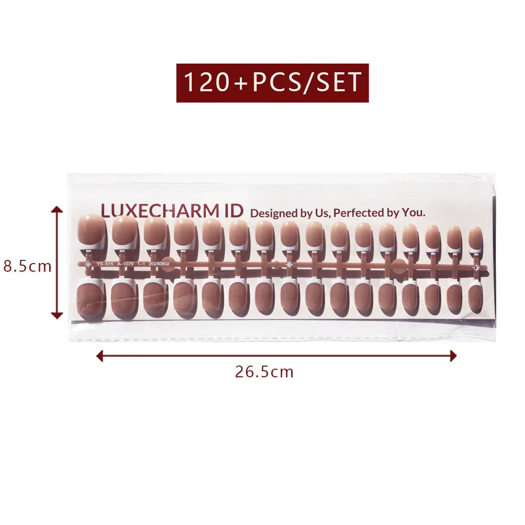 LuxeTip French Press On Nails, Medium Square White French Tips, Mocha Color
