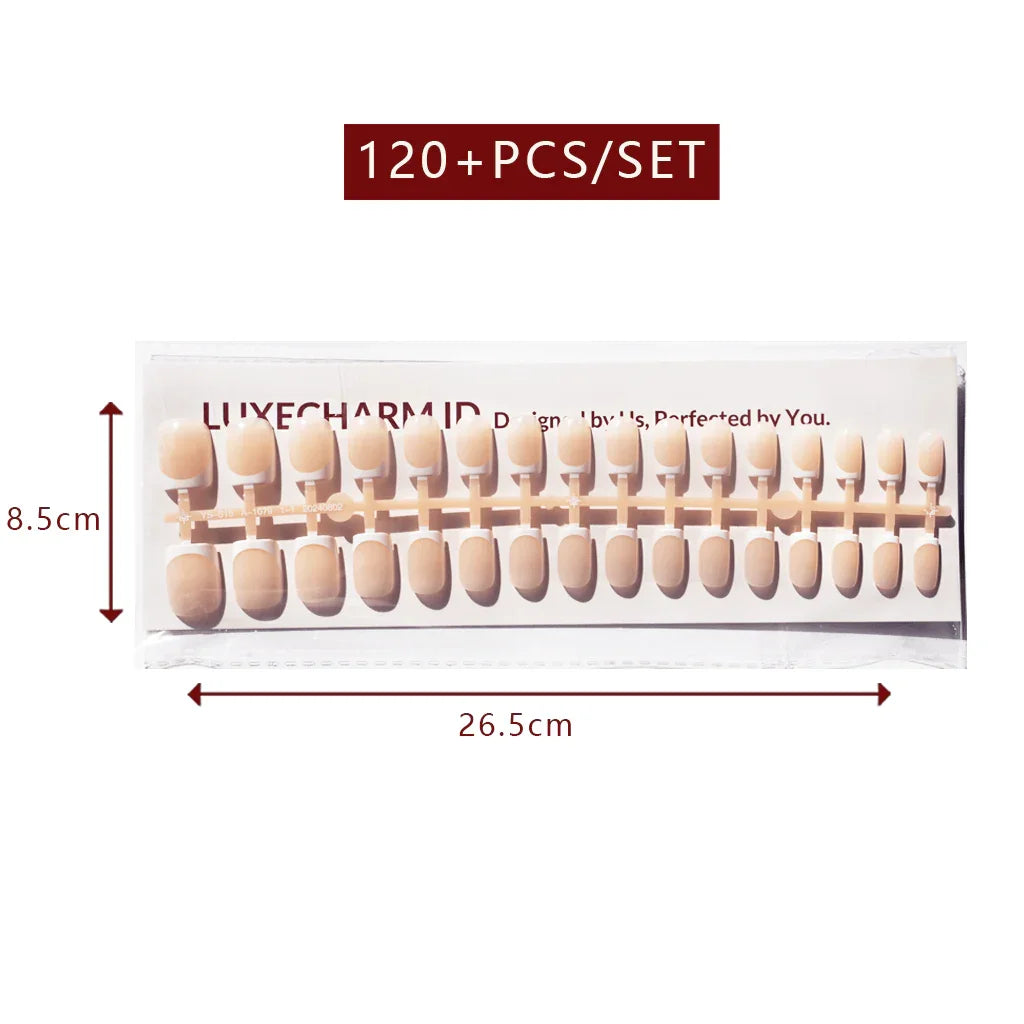 LuxeTip French Press On Nails, Medium Square White French Tips, Nude Color