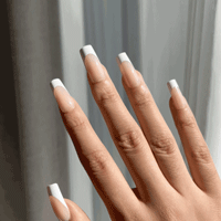 LuxeTip French Press On Nails, Medium Square White French Tips, On Hand Display, Live GIF