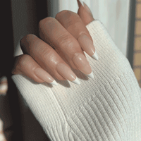 LuxeTip French Press On Nails, Medium Stiletto White French Tips, High-Gloss Finish, On Hand Display 2, Live GIF