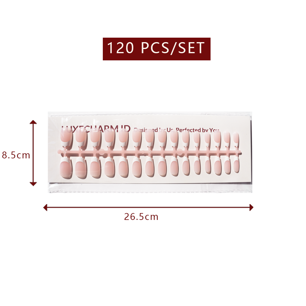 LuxeTip French Press On Nails, Short Coffin White French Tips, Light Pink Color
