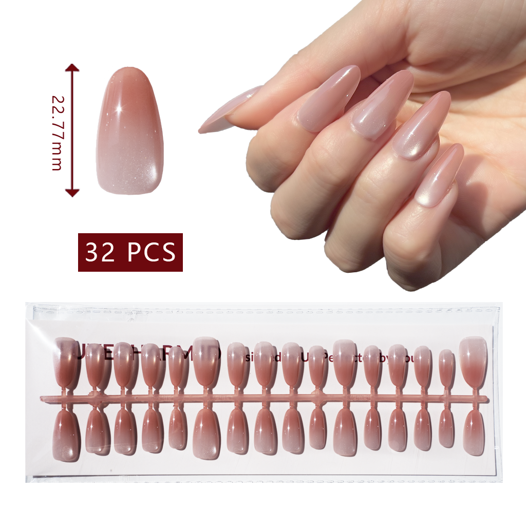 LuxeTip Glass Cat Eye Press On Nails Medium Oval, On Hand Display, Thumb Nail Size Guide