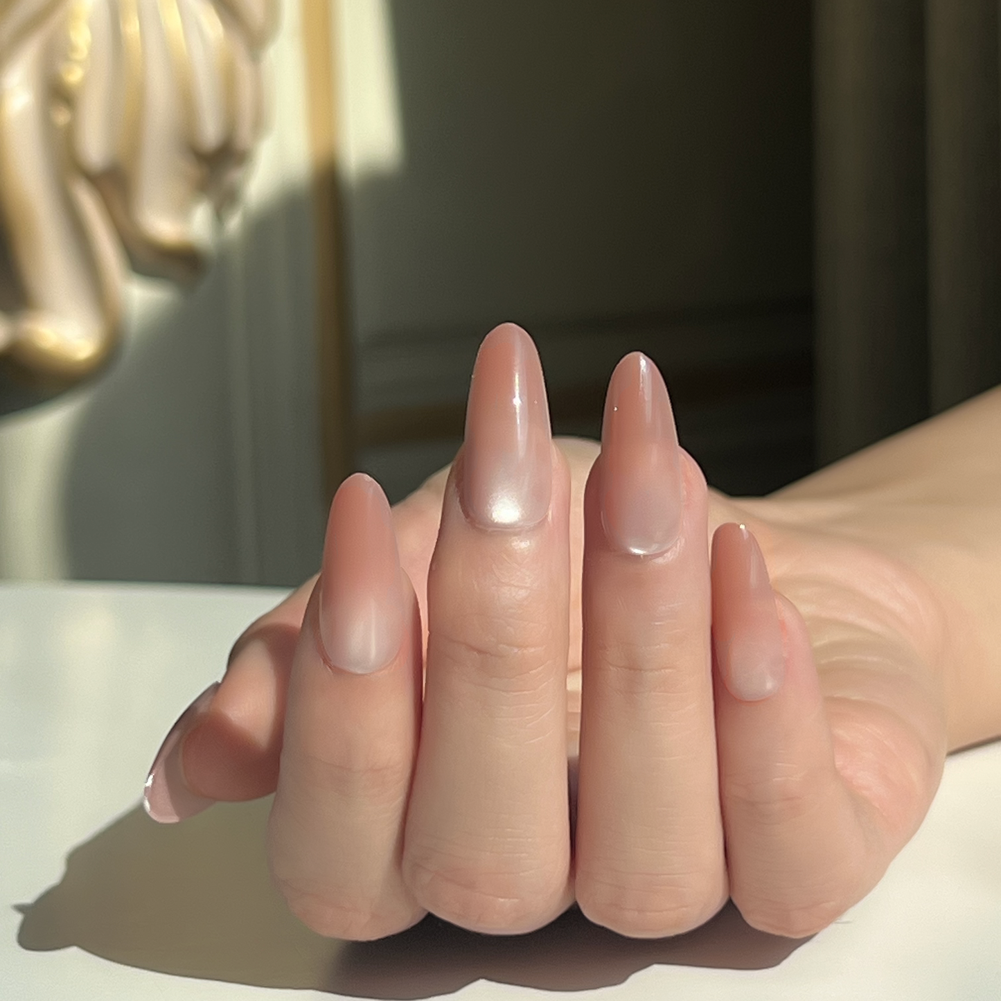 LuxeTip Glass Cat Eye Press On Nails Medium Oval, On Hand Display 4