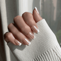 LuxeTip Glazed French Press On Nails, Extra Short Square White French Tips, High-Gloss Finish, On Hand Display, Live GIF