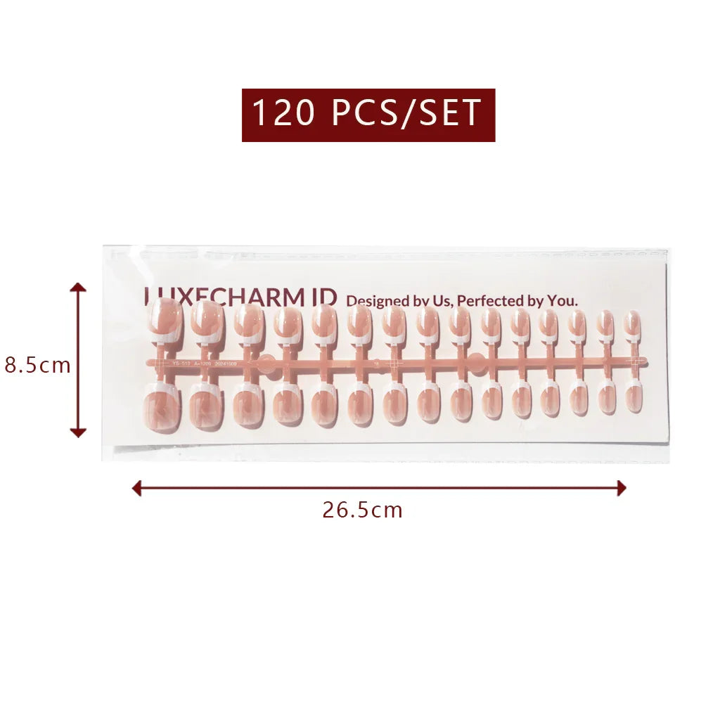 LuxeTip Glazed French Press On Nails, Extra Short Square White French Tips, Peach color