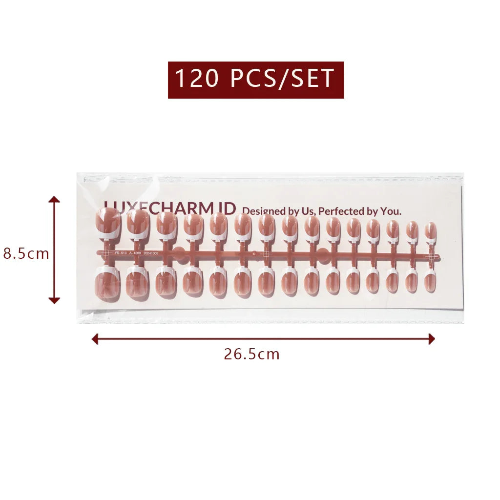 LuxeTip Glazed French Press On Nails, Extra Short Square White French Tips, light brown color