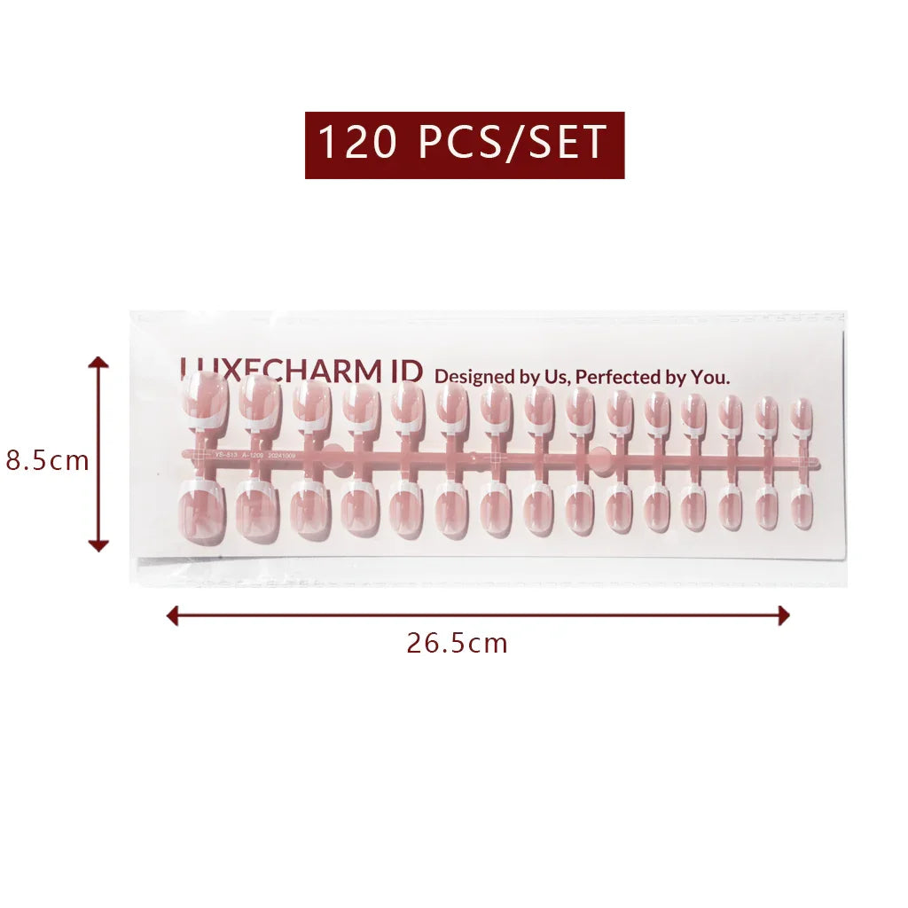 LuxeTip Glazed French Press On Nails, Extra Short Square White French Tips, light pink color
