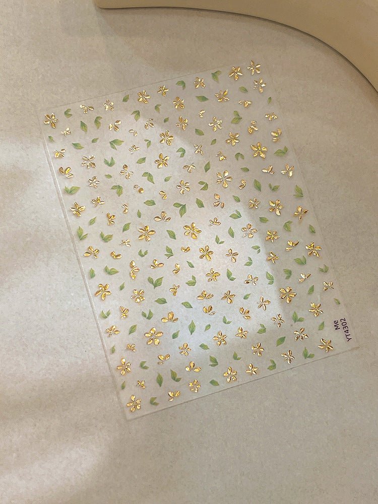Luxurious gold foil floral 3D nail decals for press-on nail art