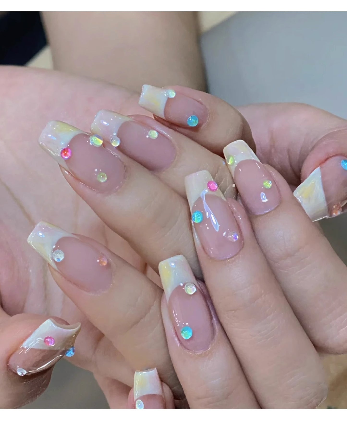 Mermaid bubble nail beads mixed sizes on press on nails, on hand display 2