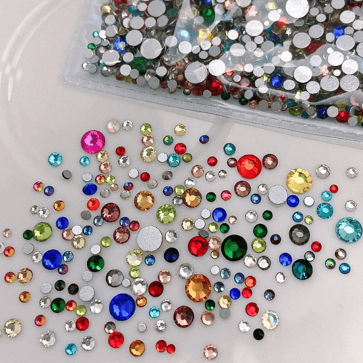 Mixed‑color crystal nail rhinestones SS3 to SS20 for DIY nail art, Close up look