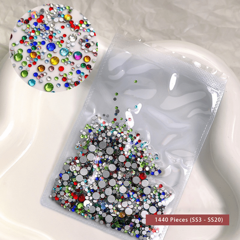 Mixed‑color crystal nail rhinestones SS3 to SS20 for DIY nail art