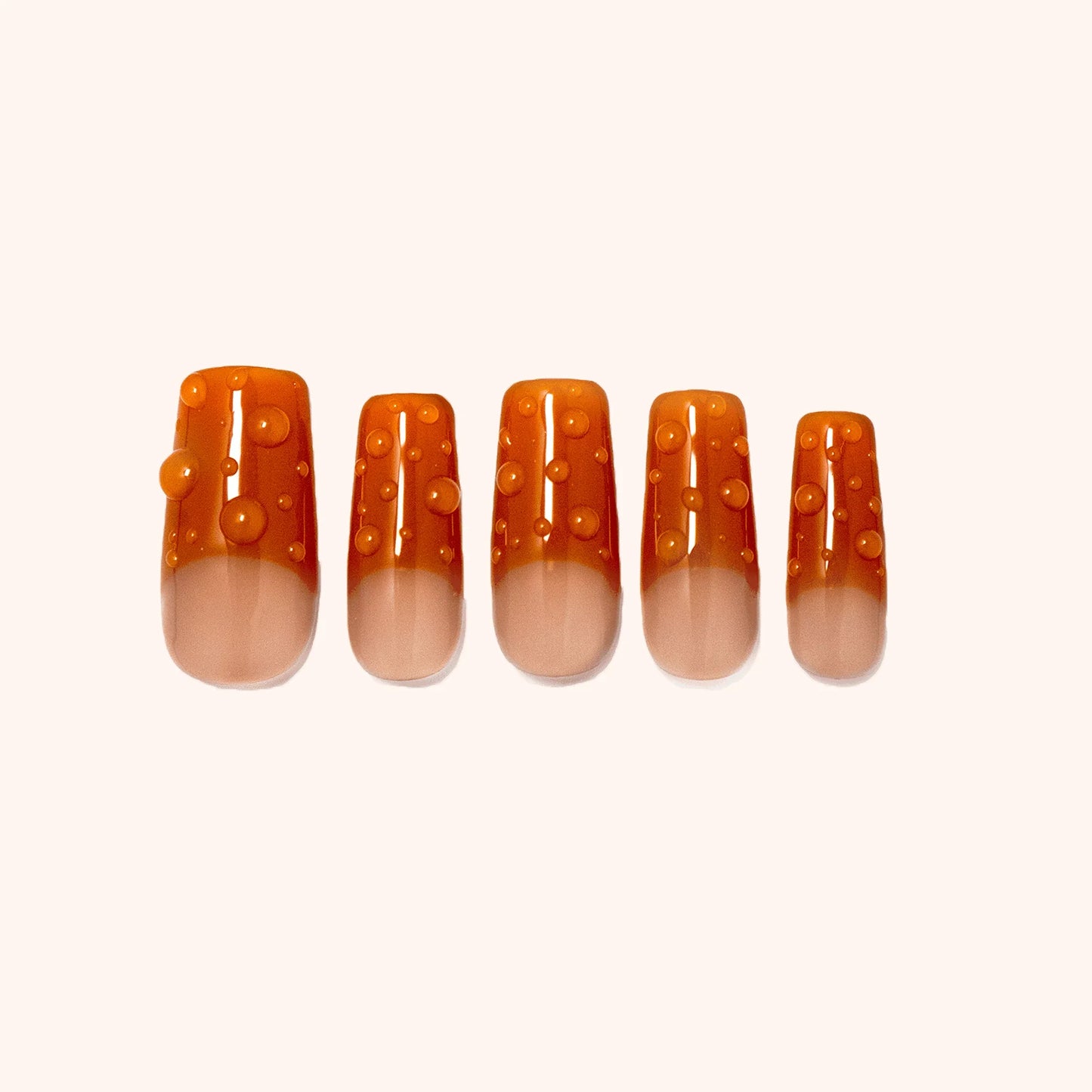 orange waterdrop 3D nails. Luxury press on nails. Product image. 5 Press-ons