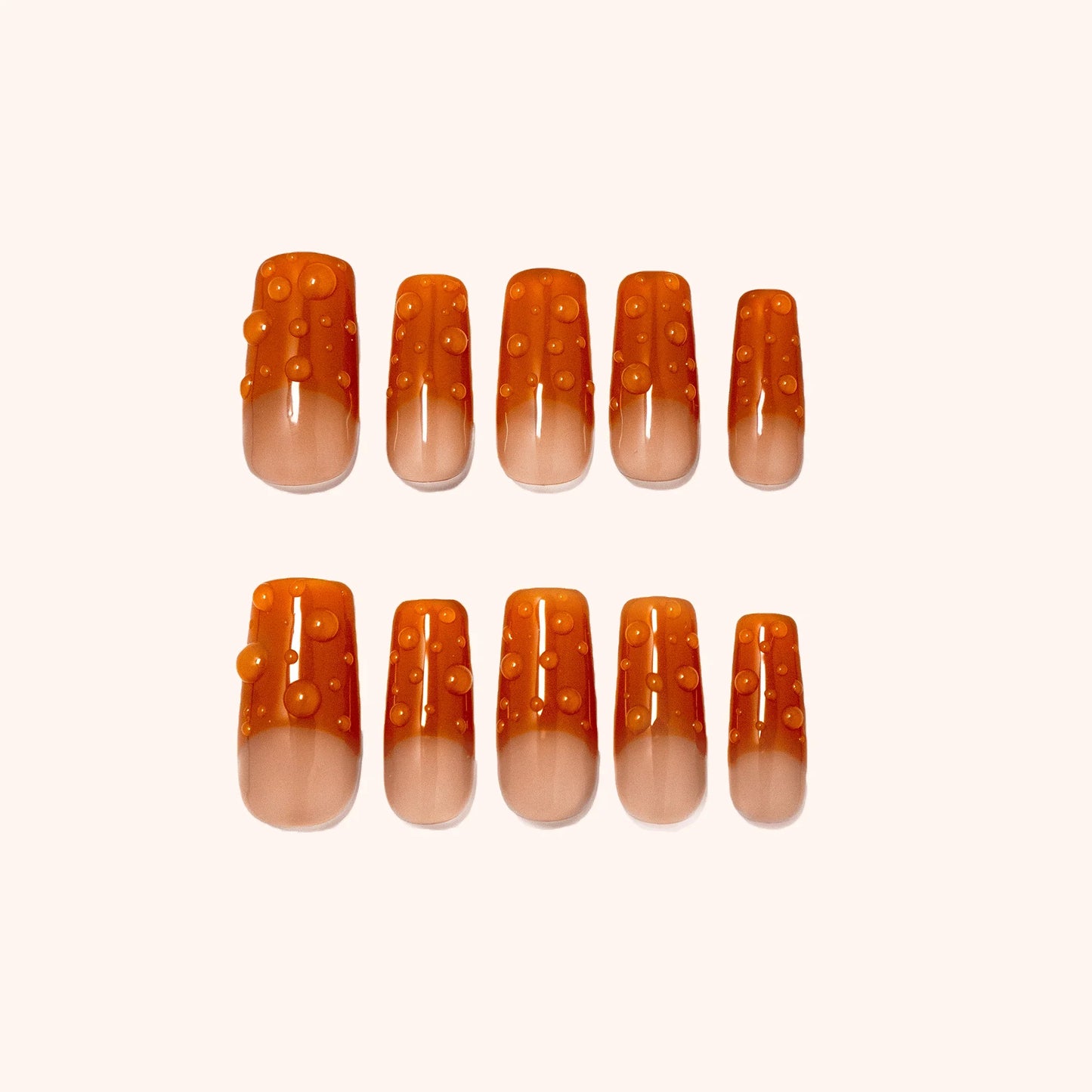 orange waterdrop 3D nails. Luxury press on nails. Product image. 10 Press-ons.
