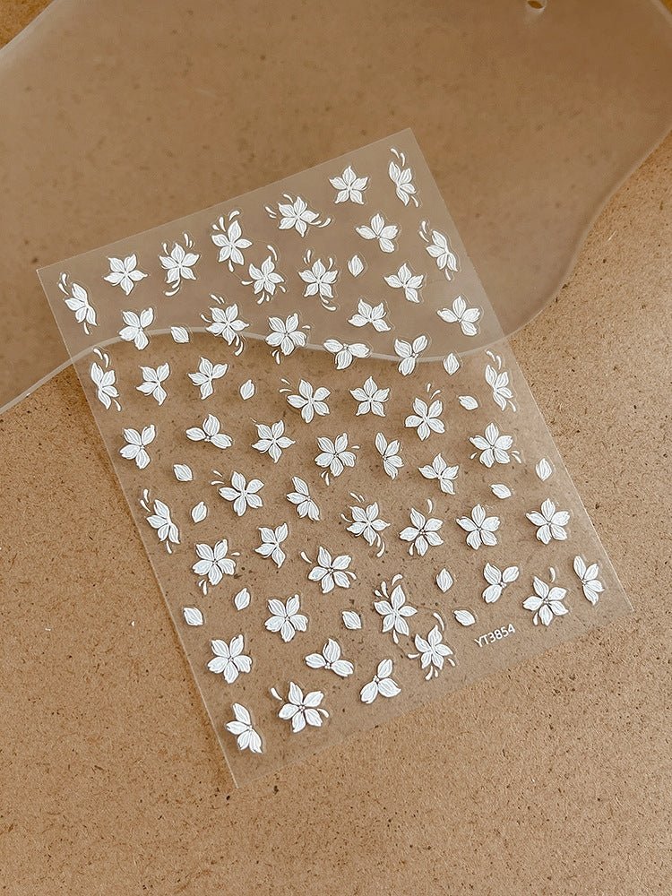Pure white blossom and petals 3D floral nail stickers