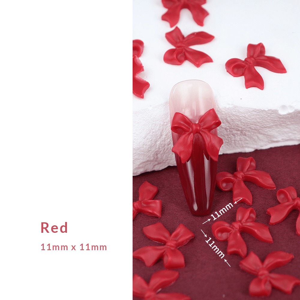 Red 3D resin bow-knot nail charms (11mm) for DIY nail art