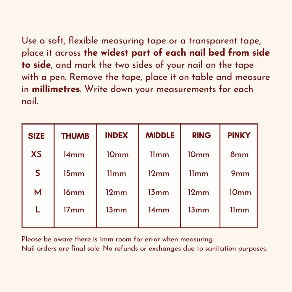 detailed size chart to find the perfect size for your nails