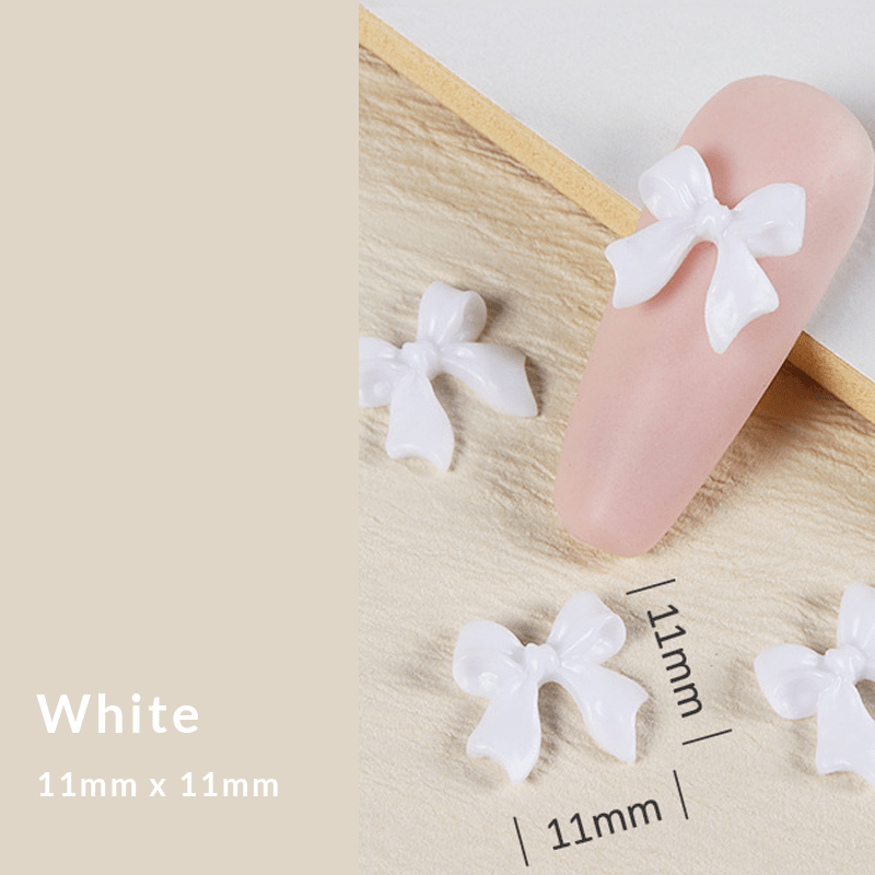 White 3D resin bow-knot nail charms (11mm) for DIY nail art
