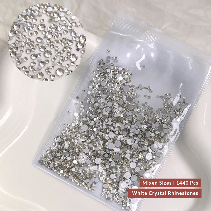Classic white and crystal nail rhinestones for DIY nail art