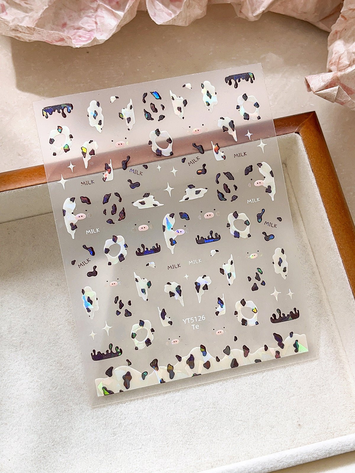 Shell shine cow print nail decals with pearlescent finish