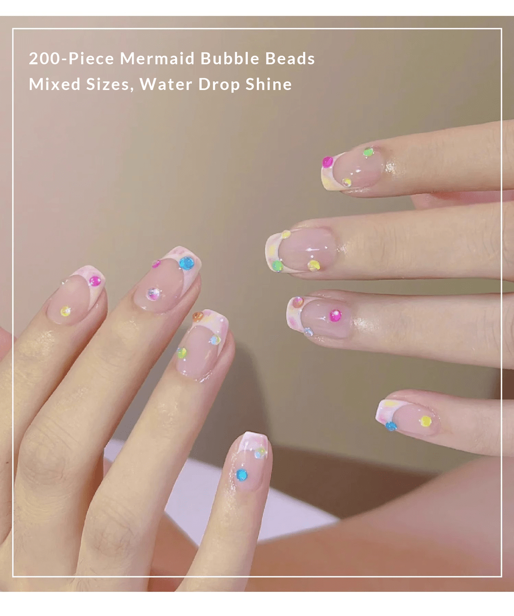 Mermaid bubble nail beads mixed sizes on press on nails, on hand display