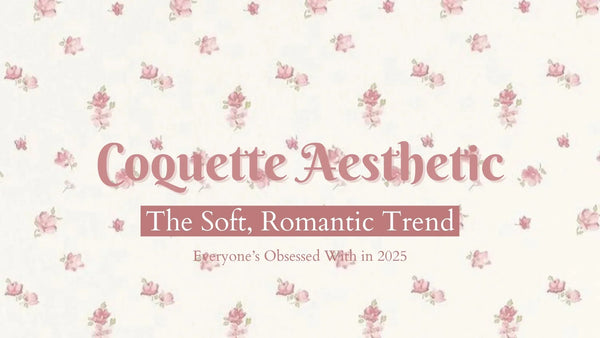 Blog Banner Image with text Coquette Aesthetic- the soft romantic trend where everyone is obsessed with. Image background is folral pattern