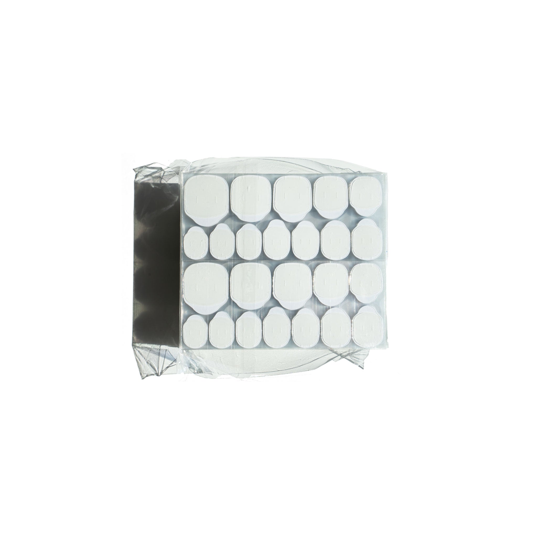 Pack of white nail jelly tabs in clear packaging on a white background