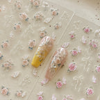 3D embossed rose nail sticker, Bow knot 3D nail sticker in champagne gold and light pink