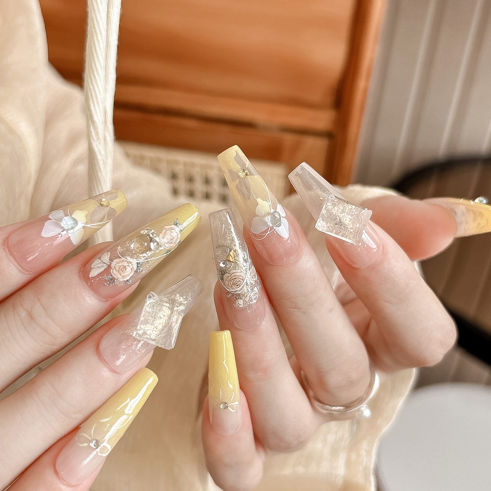 3D embossed rose nail sticker on hand display