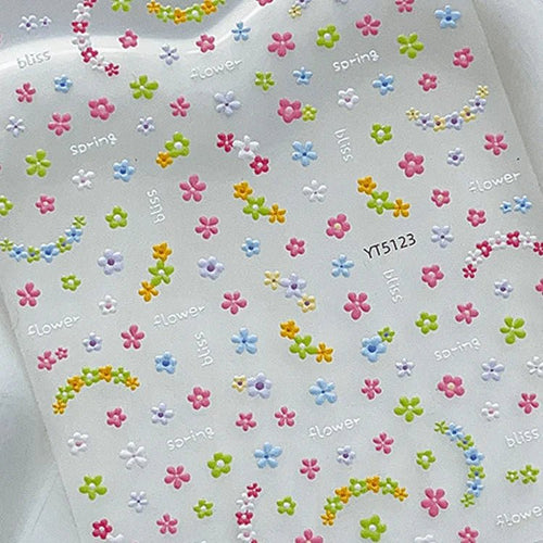 3D embossed mini floral nail stickers with charming cartoon blooms for DIY nail art 