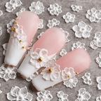 5D soft embossed white lace flower nail sticker on press on nails