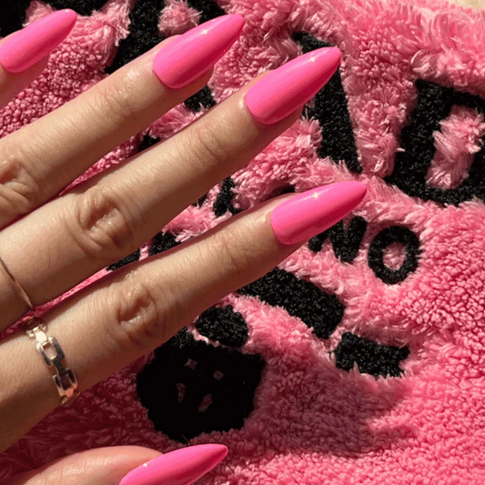 Barbie pink nails. Press on nails. On-hand image with Prada. 5 press-ons.