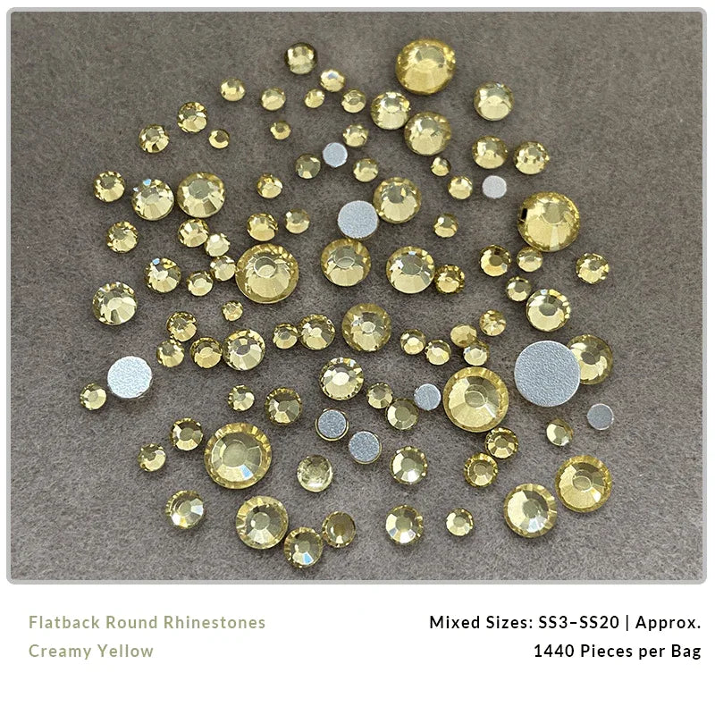 Creamy yellow and crystal nail rhinestones for DIY nail art