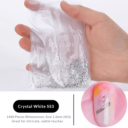 White flat-back crystal nail rhinestones SS3(1.2mm)  1440 pcs for DIY nail art