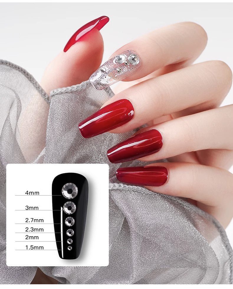 White flat-back crystal nail rhinestones DIY look on hand 
