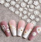 Elegant white lace flower 5D nail sticker for press-on nails