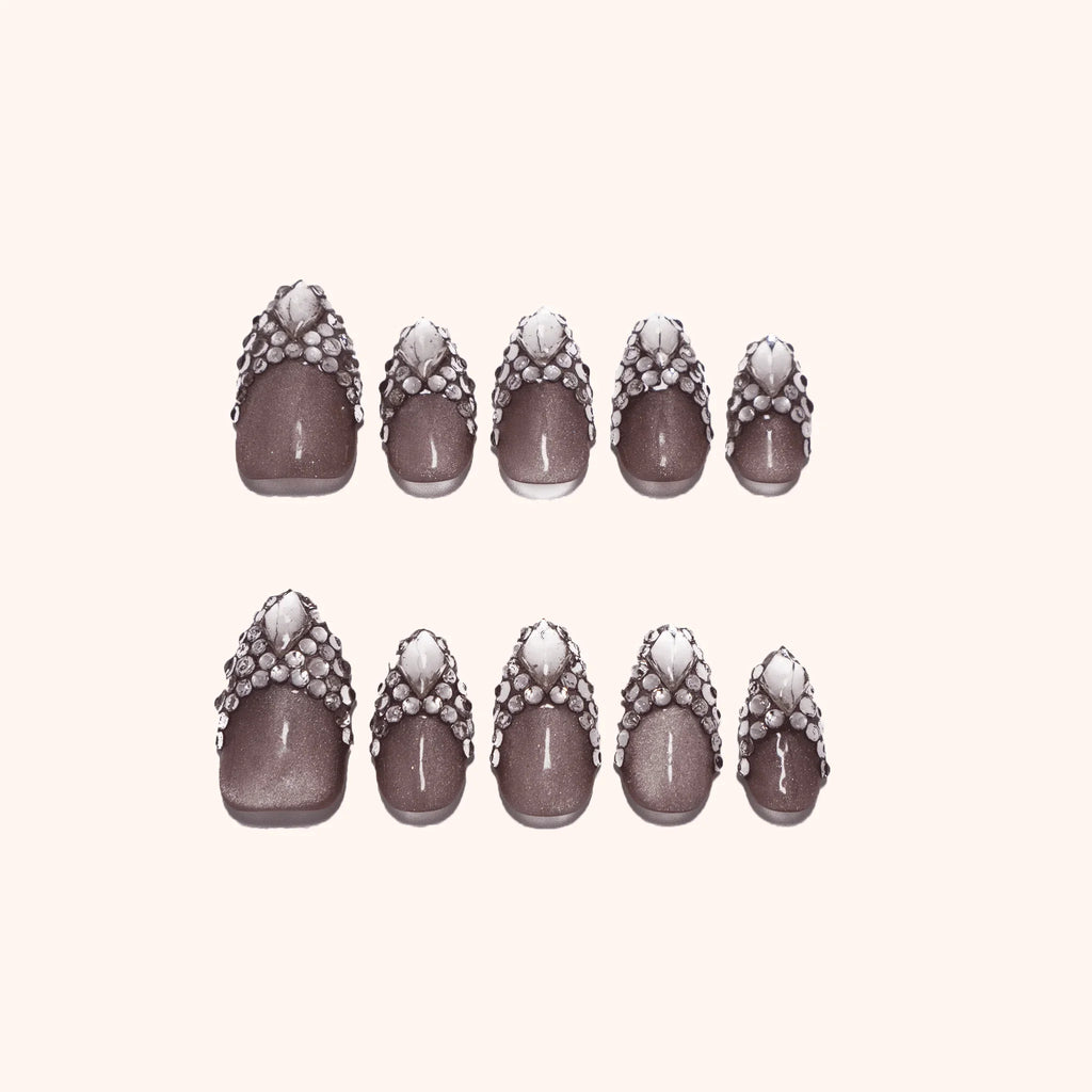 Ten gem nails. Product Image. Close-up, detailed design.