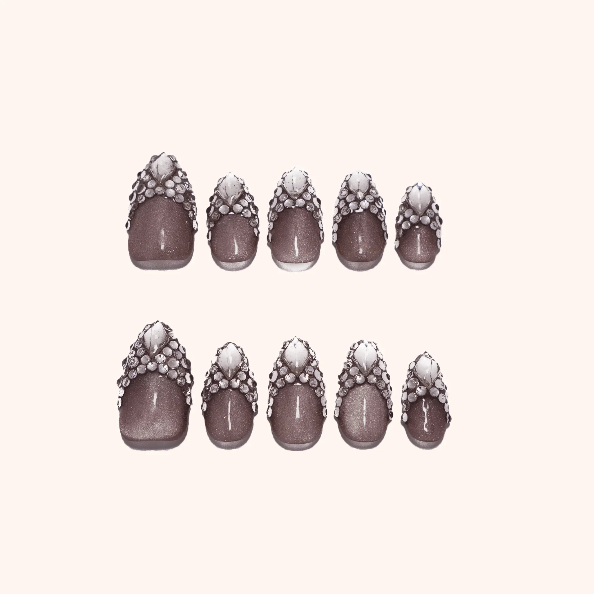 Ten gem nails. Product Image. Close-up, detailed design.