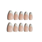 Set of purple coquette nail art designs with hand-painted purple floral patterns on a white background. LuxeCharm press on nails