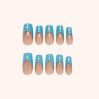 Sky blue gemstone French nails. Square nails. Product image. 10 press-ons. 