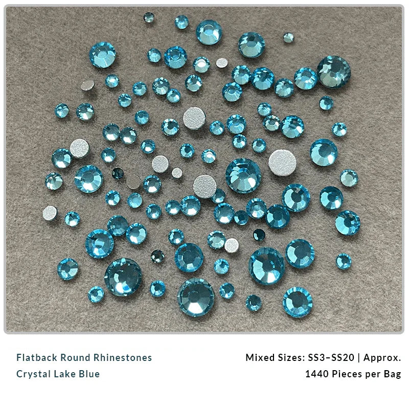 Lake blue and crystal nail rhinestones for DIY nail art