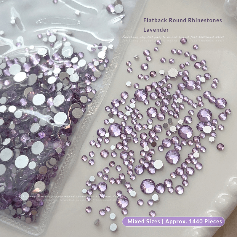 Lavender and crystal nail rhinestones for DIY nail art