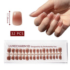 LuxeTip Blush Ombre Press On Nails Extra Short Square, On Hand Display, Thumb Nail Size Guide